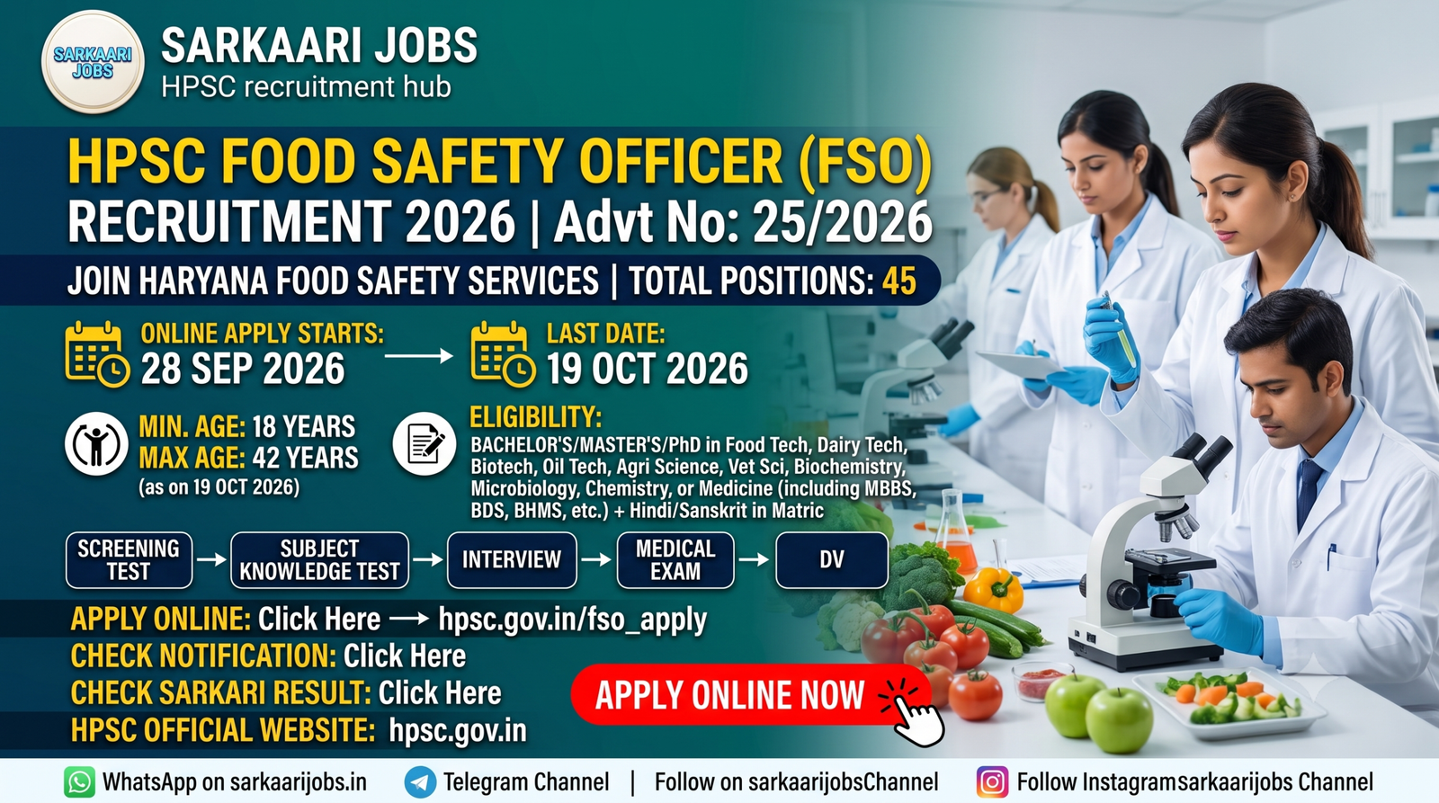 HPSC Food Safety Officer (FSO) Recruitment 2026: Apply Online for 45 Posts (Advt No. 25/2026)